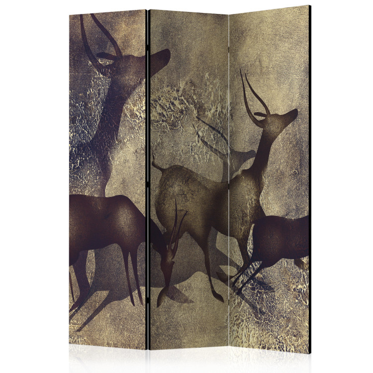 Room Divider Antelopes (3-piece) - silhouettes of wild animals in browns and beiges 133390