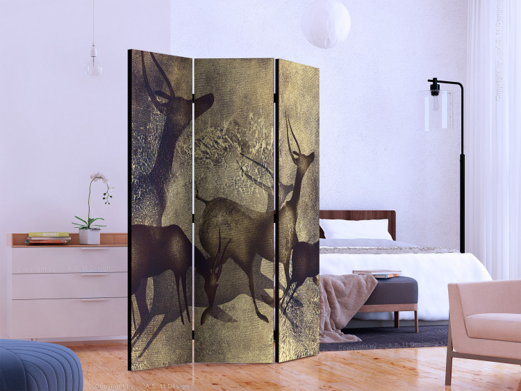 Room Divider Antelopes (3-piece) - silhouettes of wild animals in browns and beiges 133390 additionalImage 2