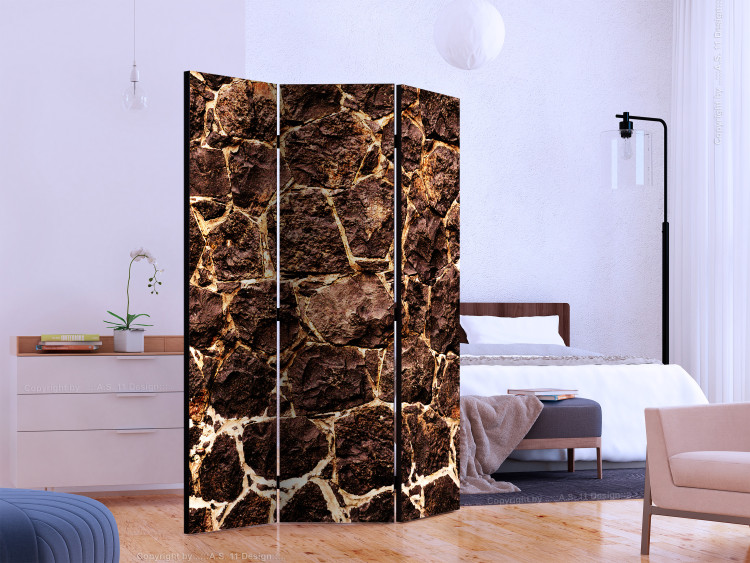 Room Divider Screen Brown Cave - stone and uneven texture of brown bricks 133590 additionalImage 2