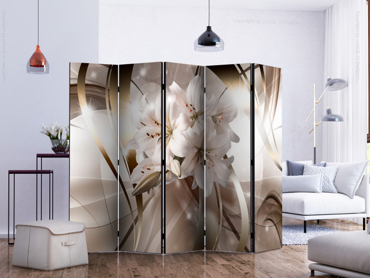 Folding Screen Lily Bouquet II - luxury flowers on an abstract golden background 133890 additionalImage 2