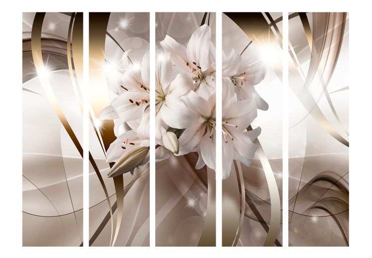 Folding Screen Lily Bouquet II - luxury flowers on an abstract golden background 133890 additionalImage 3