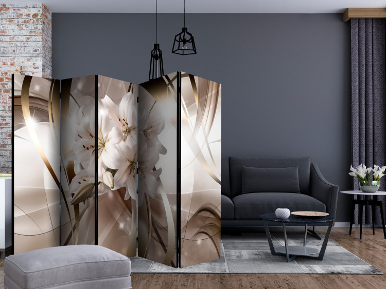 Folding Screen Lily Bouquet II - luxury flowers on an abstract golden background 133890 additionalImage 4