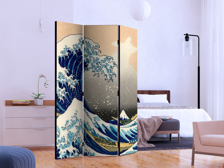 Room Separator The Great Wave off Kanagawa (3-piece) - composition inspired by Japan 134290 additionalImage 2