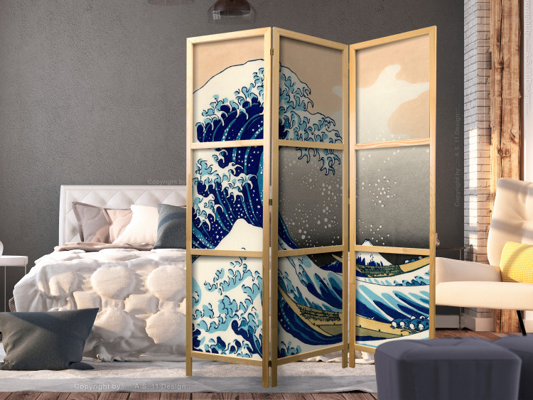 Room Separator The Great Wave off Kanagawa (3-piece) - composition inspired by Japan 134290 additionalImage 6