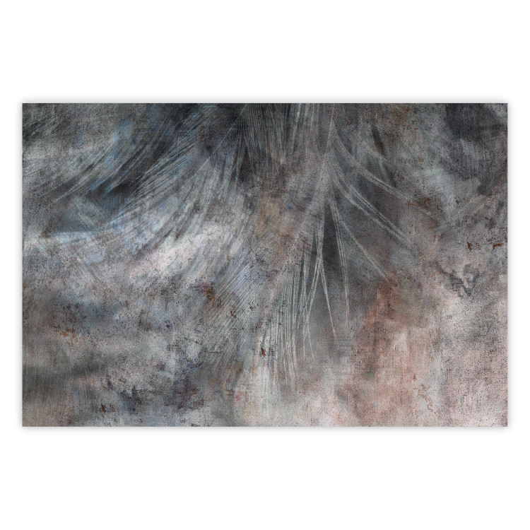 Wall Poster Gray Feather - abstract composition of feathers on a concrete texture 135790