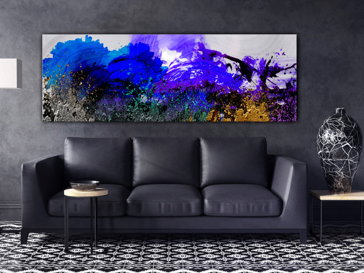 Canvas Print Blue Trace (1-piece) Narrow - abstraction with purple accent 142290 additionalImage 3