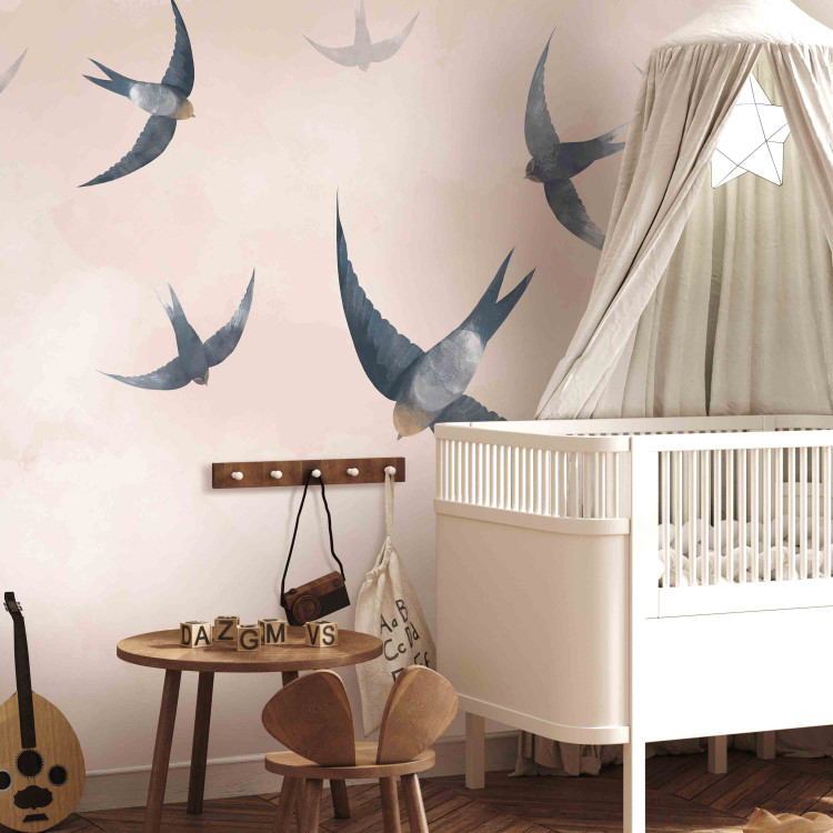 Wall Mural Birds in flight - animals on a background of calm sky in shades of pink 143790 additionalImage 6