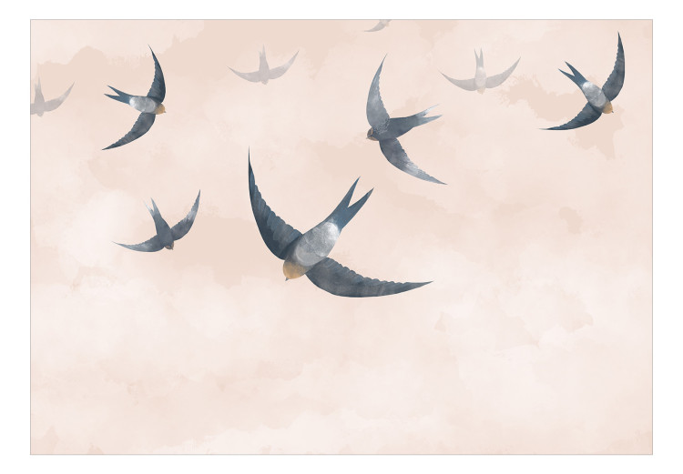 Wall Mural Birds in flight - animals on a background of calm sky in shades of pink 143790 additionalImage 1