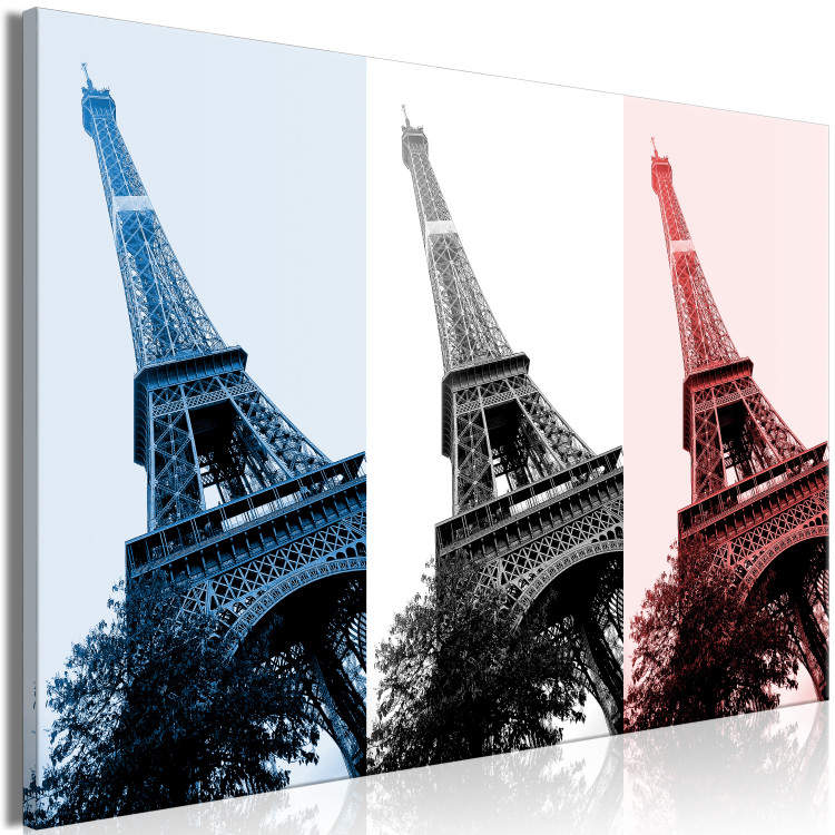 Canvas Art Print Parisian Collage (1-piece) - Eiffel Tower in the national colors of the country 144790 additionalImage 2