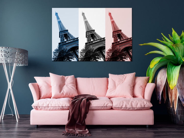 Canvas Art Print Parisian Collage (1-piece) - Eiffel Tower in the national colors of the country 144790 additionalImage 3