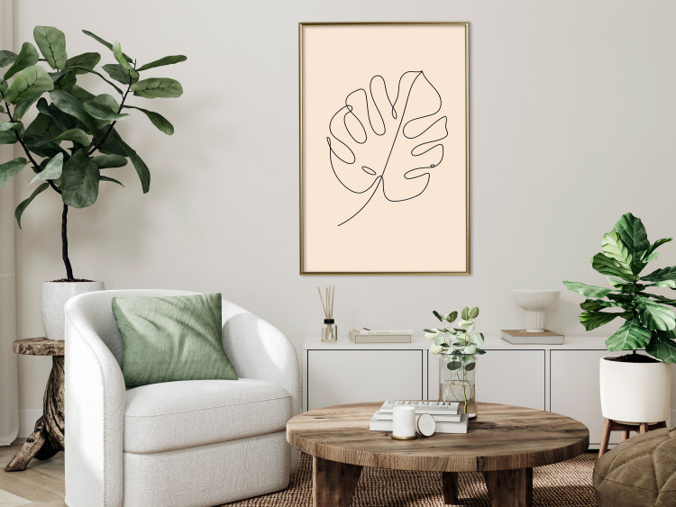 Wall Poster Linear Monstera - Minimalist Delicate Leaf on a Beige Background 146390 additionalImage 17
