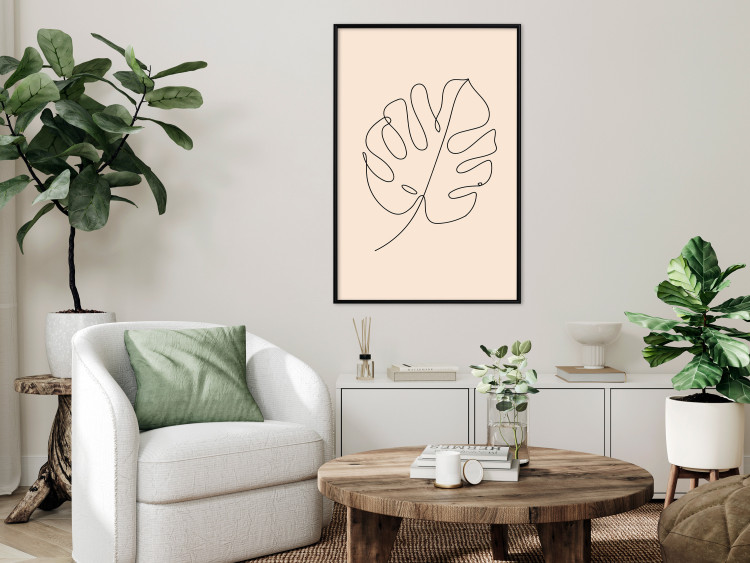 Wall Poster Linear Monstera - Minimalist Delicate Leaf on a Beige Background 146390 additionalImage 14