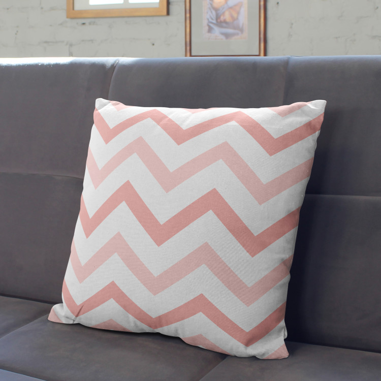 Decorative Microfiber Pillow Pink zigzags - composition with motif depicted on a white background cushions 146990 additionalImage 3
