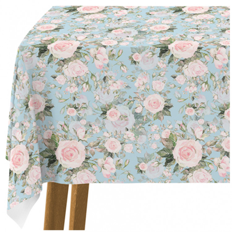 Tablecloth Elusive painting - roses in cottagecore style on blue background 147290