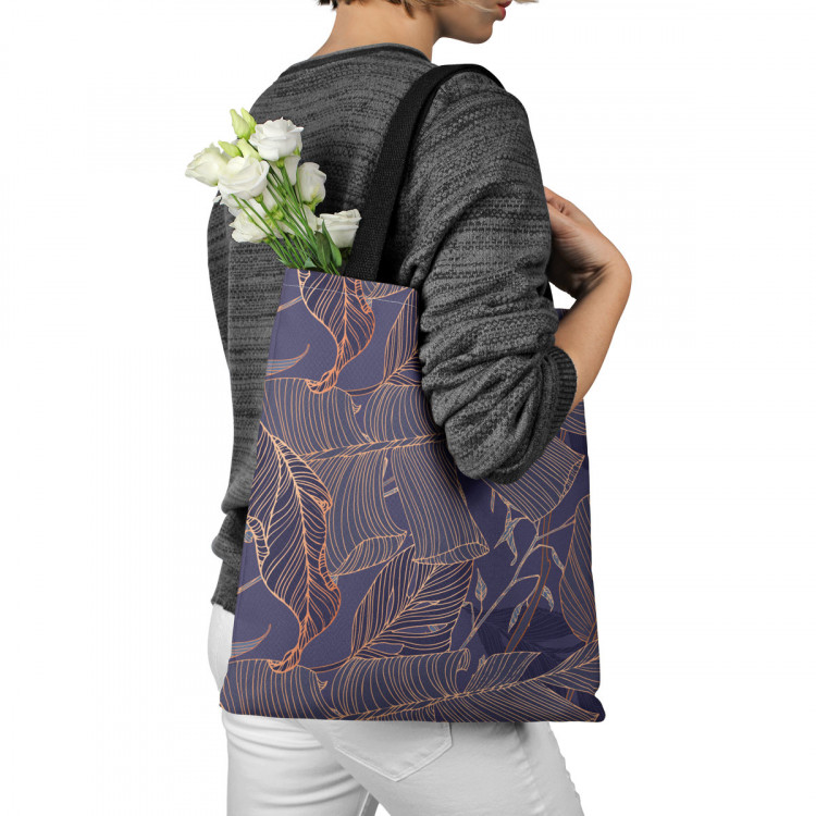 Shopping Bag Gold leafing - graphic floral motif with leaves in linear art 147590 additionalImage 3