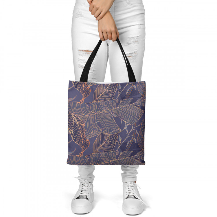 Shopping Bag Gold leafing - graphic floral motif with leaves in linear art 147590 additionalImage 2