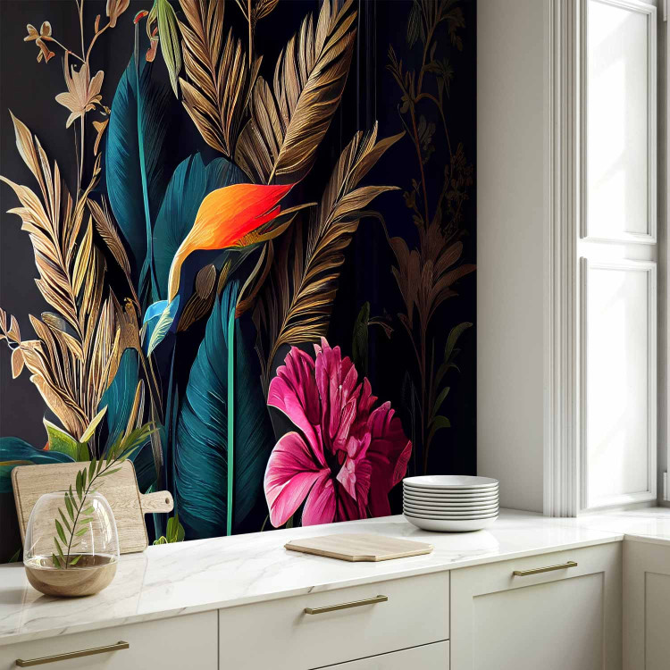 Wall Mural Flowers and ornament - colorful exotic composition on a dark background 150890 additionalImage 7