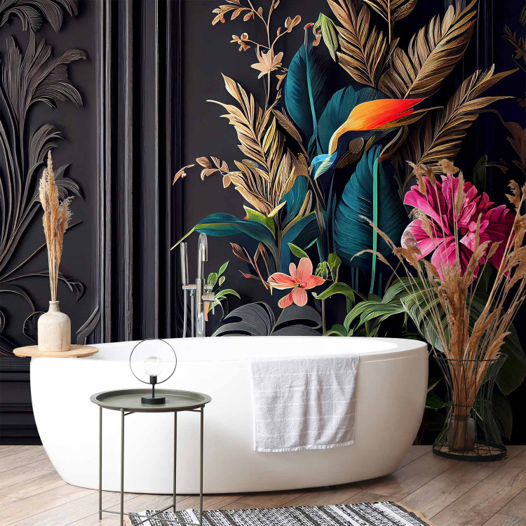 Wall Mural Flowers and ornament - colorful exotic composition on a dark background 150890 additionalImage 8