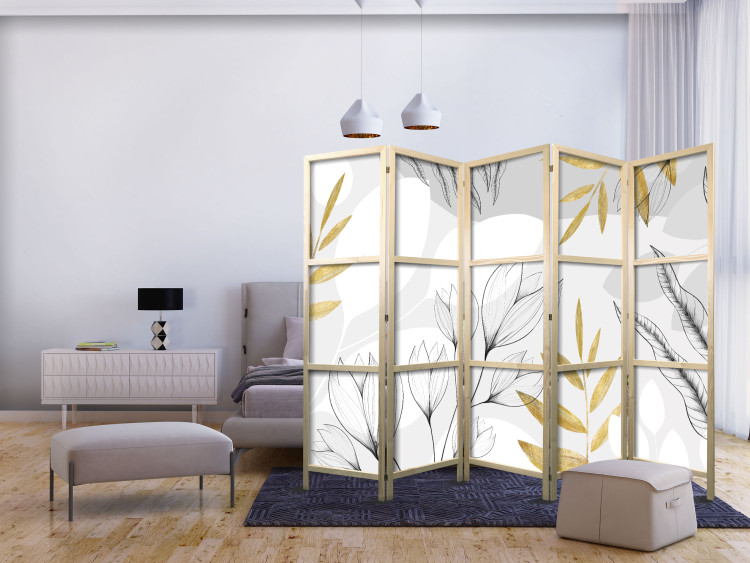 Room Divider Spring Abstraction - Leaves and Flowers With Gold Elements II [Room Dividers] 150990 additionalImage 8