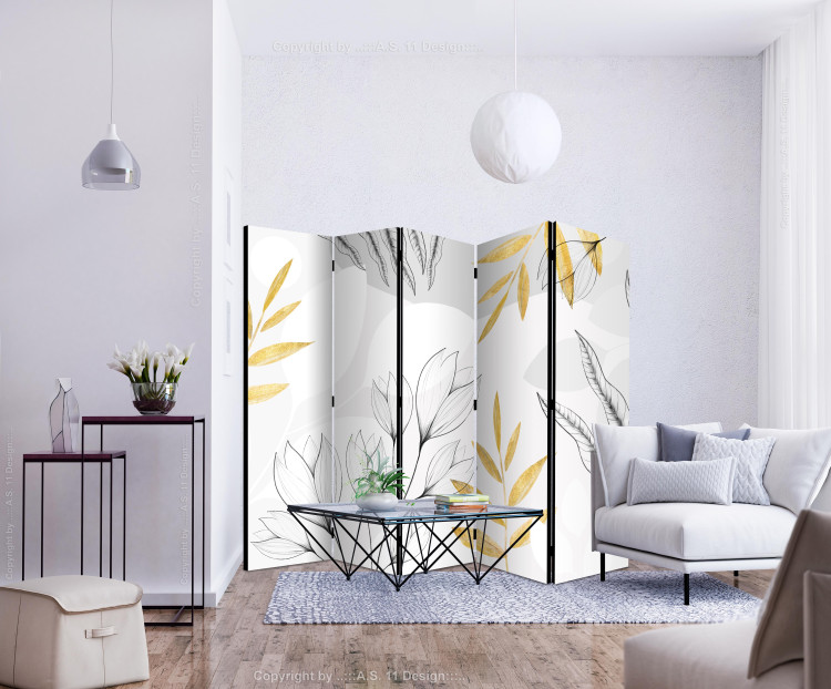 Room Divider Spring Abstraction - Leaves and Flowers With Gold Elements II [Room Dividers] 150990 additionalImage 2