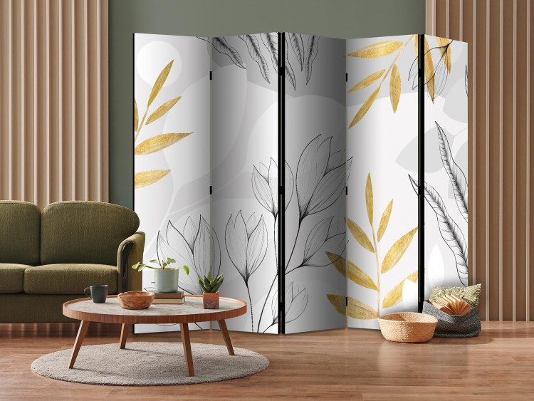 Room Divider Spring Abstraction - Leaves and Flowers With Gold Elements II [Room Dividers] 150990 additionalImage 4