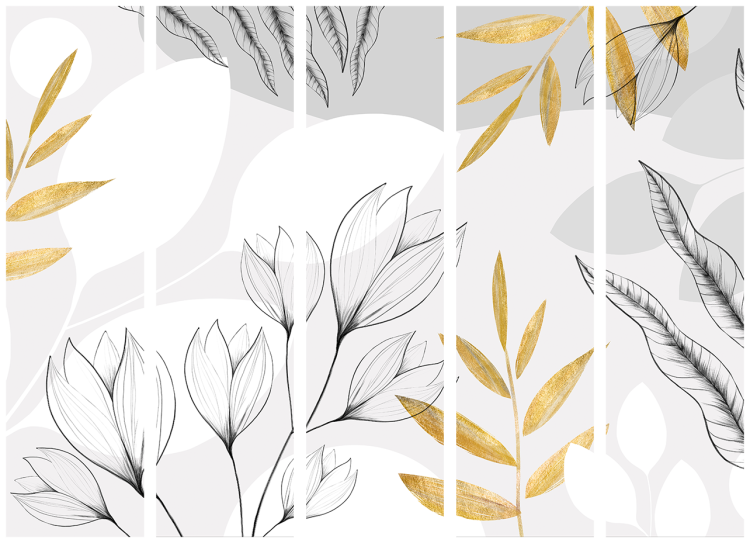 Room Divider Spring Abstraction - Leaves and Flowers With Gold Elements II [Room Dividers] 150990 additionalImage 3
