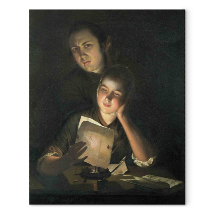 Art Reproduction A Girl reading a letter by Candlelight, with a Young Man peering over her shoulder 152790