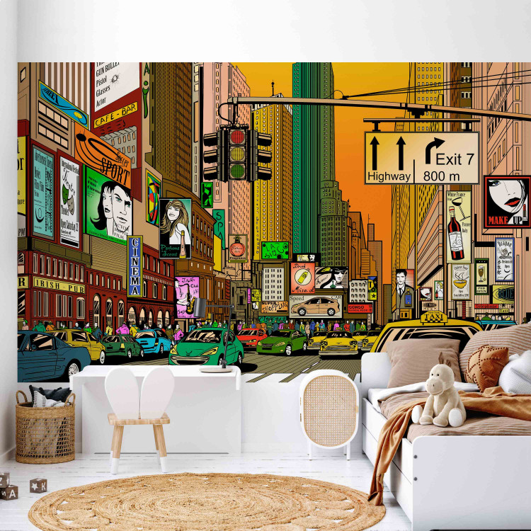 Wall Mural Comic about New York - Colorful Architecture with Yellow Taxis 61490 additionalImage 5
