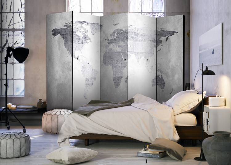 Room Divider Concrete Map - world map with gray continents on a concrete background 95290 additionalImage 2