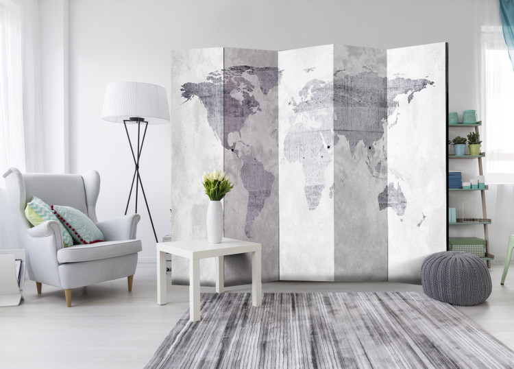 Room Divider Concrete Map - world map with gray continents on a concrete background 95290 additionalImage 4
