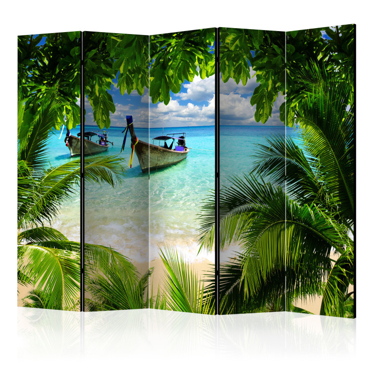 Folding Screen Tropical Paradise II - landscape of tropical palms against a backdrop of azure sea 95390