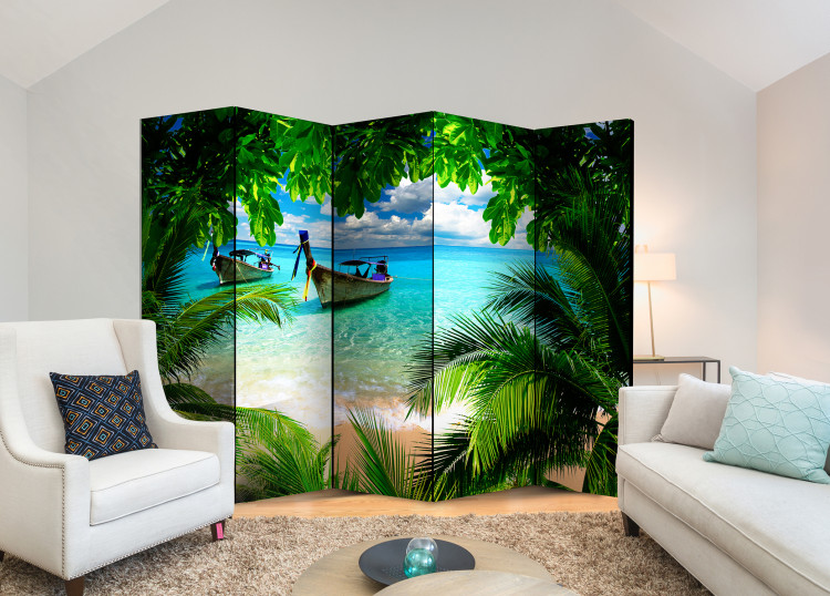Folding Screen Tropical Paradise II - landscape of tropical palms against a backdrop of azure sea 95390 additionalImage 4
