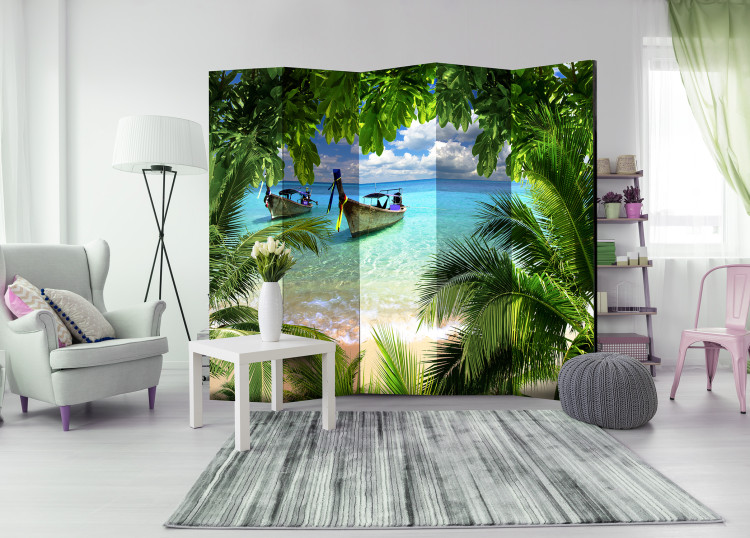 Folding Screen Tropical Paradise II - landscape of tropical palms against a backdrop of azure sea 95390 additionalImage 2
