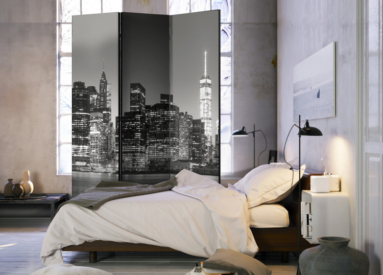 Folding Screen New York Nights - black and white panorama of New York City with skyscrapers 95690 additionalImage 4