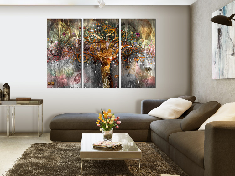 Canvas Golden Tree (3-piece) - Secessionist Abstraction with Nature Motif 105601 additionalImage 3