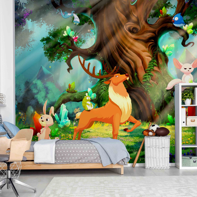 Photo Wallpaper Teddy bear and friends - animals of the forest among trees in a children's glade 108101 additionalImage 6