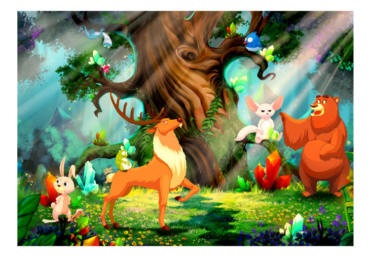 Photo Wallpaper Teddy bear and friends - animals of the forest among trees in a children's glade 108101 additionalImage 1