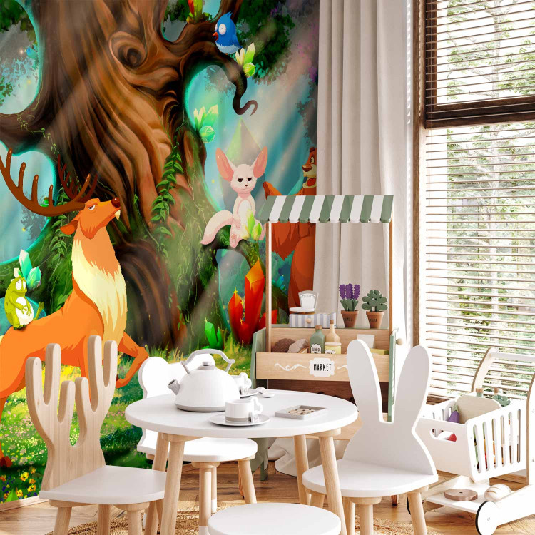 Photo Wallpaper Teddy bear and friends - animals of the forest among trees in a children's glade 108101 additionalImage 2