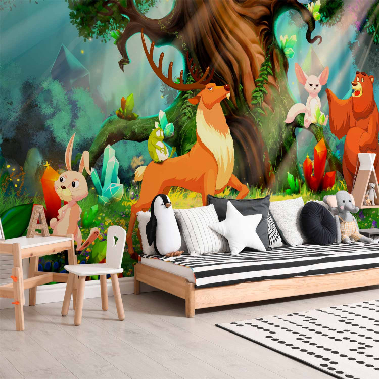 Photo Wallpaper Teddy bear and friends - animals of the forest among trees in a children's glade 108101 additionalImage 7