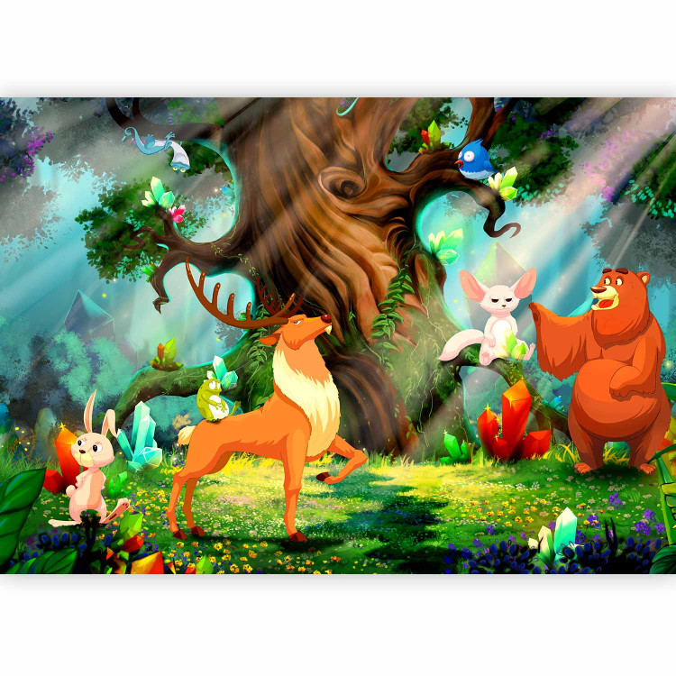 Photo Wallpaper Teddy bear and friends - animals of the forest among trees in a children's glade 108101 additionalImage 1