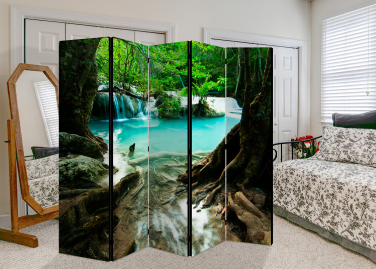 Folding Screen Crystal Clear Water II - jungle landscape against a blue water background 108401 additionalImage 4