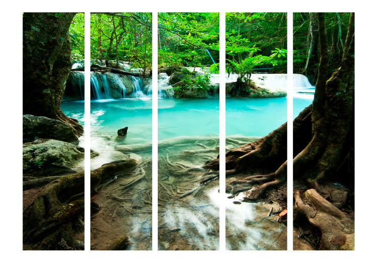 Folding Screen Crystal Clear Water II - jungle landscape against a blue water background 108401 additionalImage 3