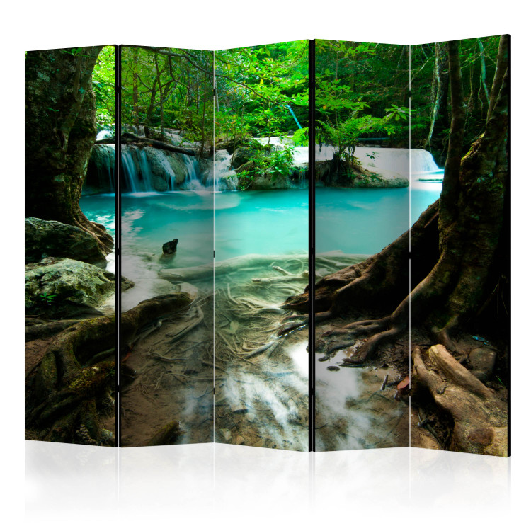 Folding Screen Crystal Clear Water II - jungle landscape against a blue water background 108401