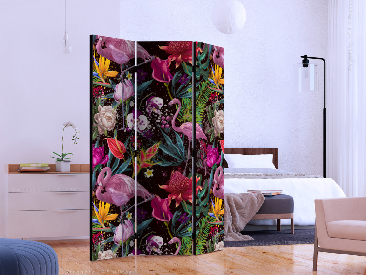 Room Divider Screen Colorful Exoticism - flamingos amidst colorful tropical vegetation 114601 additionalImage 2
