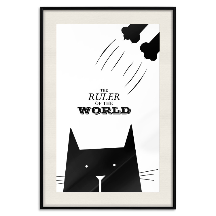 Wall Poster The ruler of the world - black and white composition with a cat and texts 114801 additionalImage 18