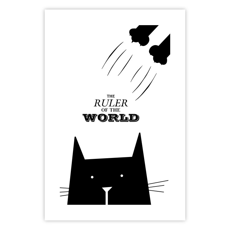 Wall Poster The ruler of the world - black and white composition with a cat and texts 114801 additionalImage 25