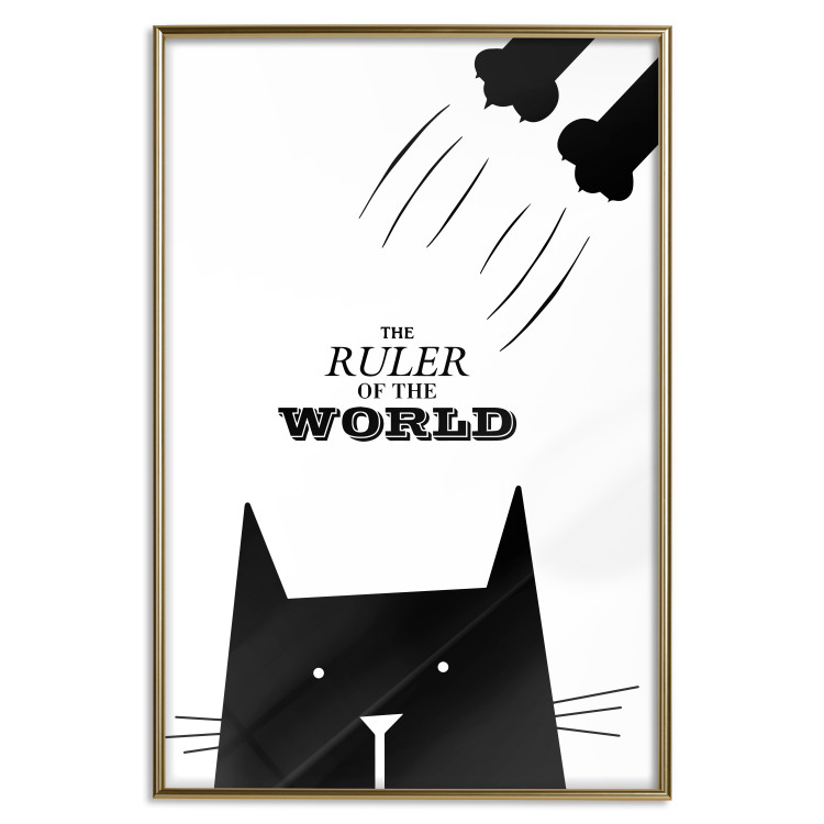Wall Poster The ruler of the world - black and white composition with a cat and texts 114801 additionalImage 20
