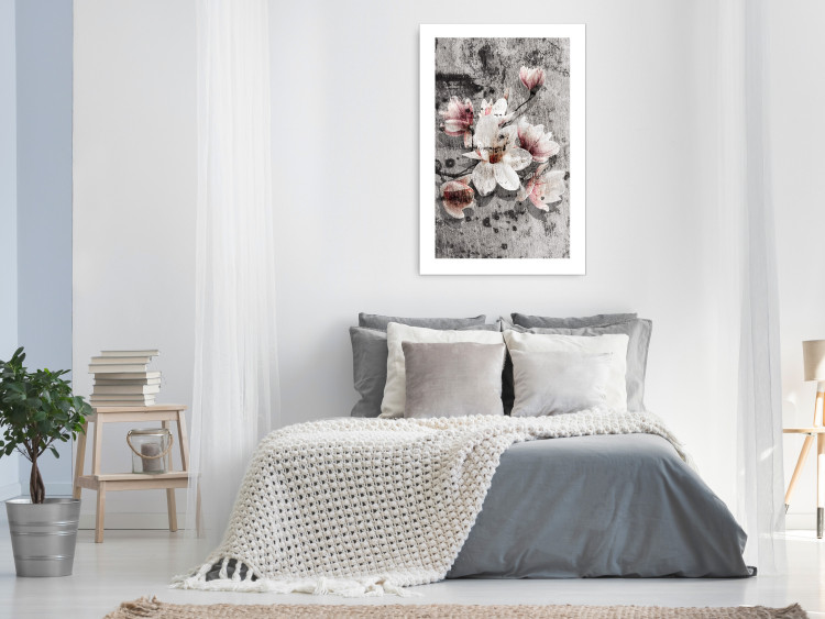 Wall Poster Magnolias - composition with a textured surface with light pink flowers 115201 additionalImage 4