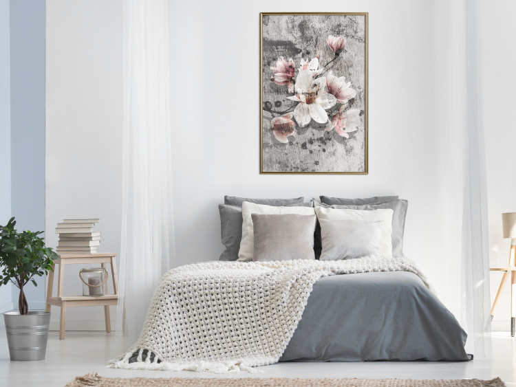 Wall Poster Magnolias - composition with a textured surface with light pink flowers 115201 additionalImage 5