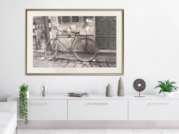 Poster Two-Wheeler - urban scene of a stone street with a vintage-style bicycle 116701 additionalImage 21